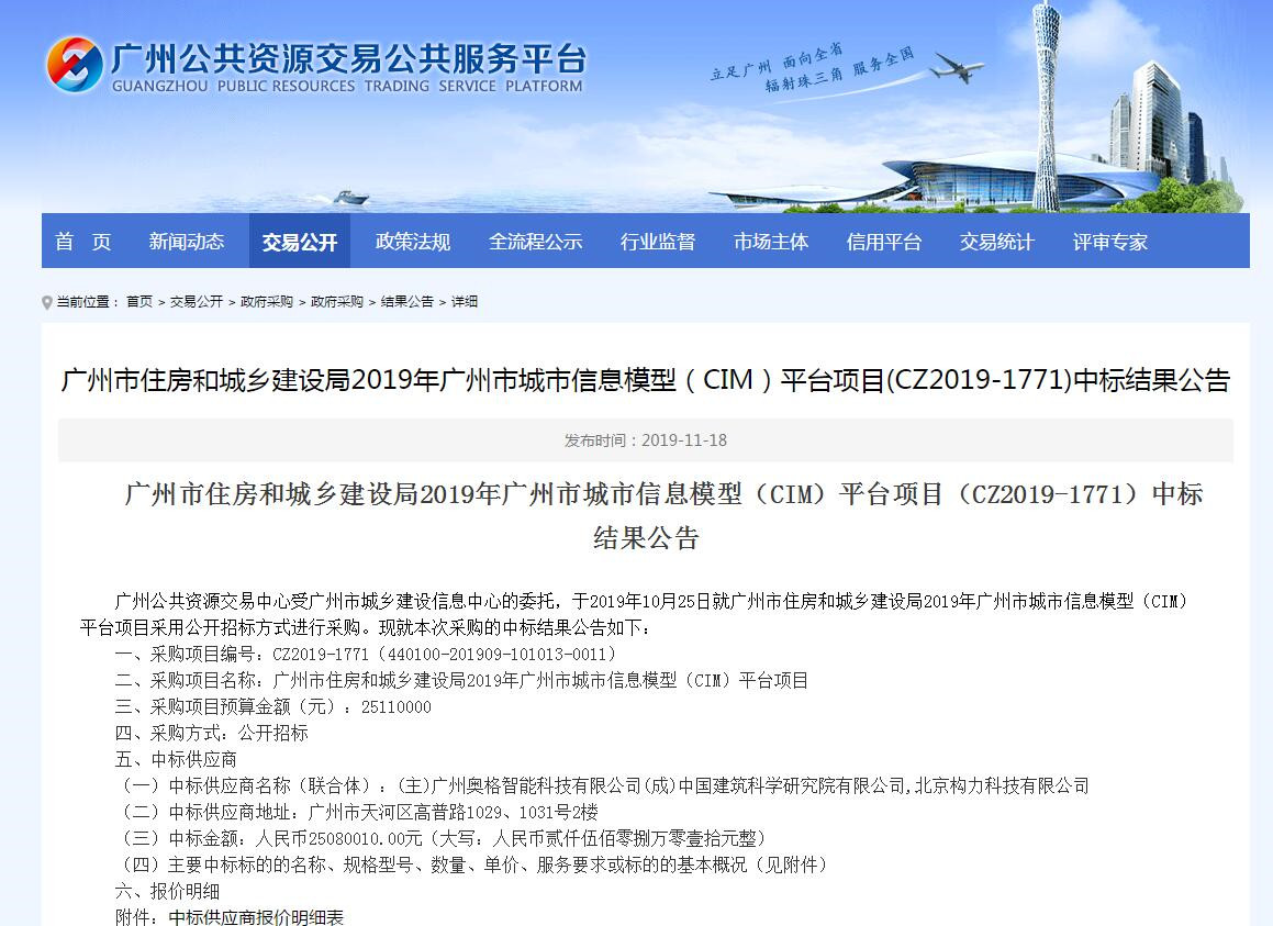 中标价2511万！三巨头联手中标广州城市信息模型(CIM)管理平台